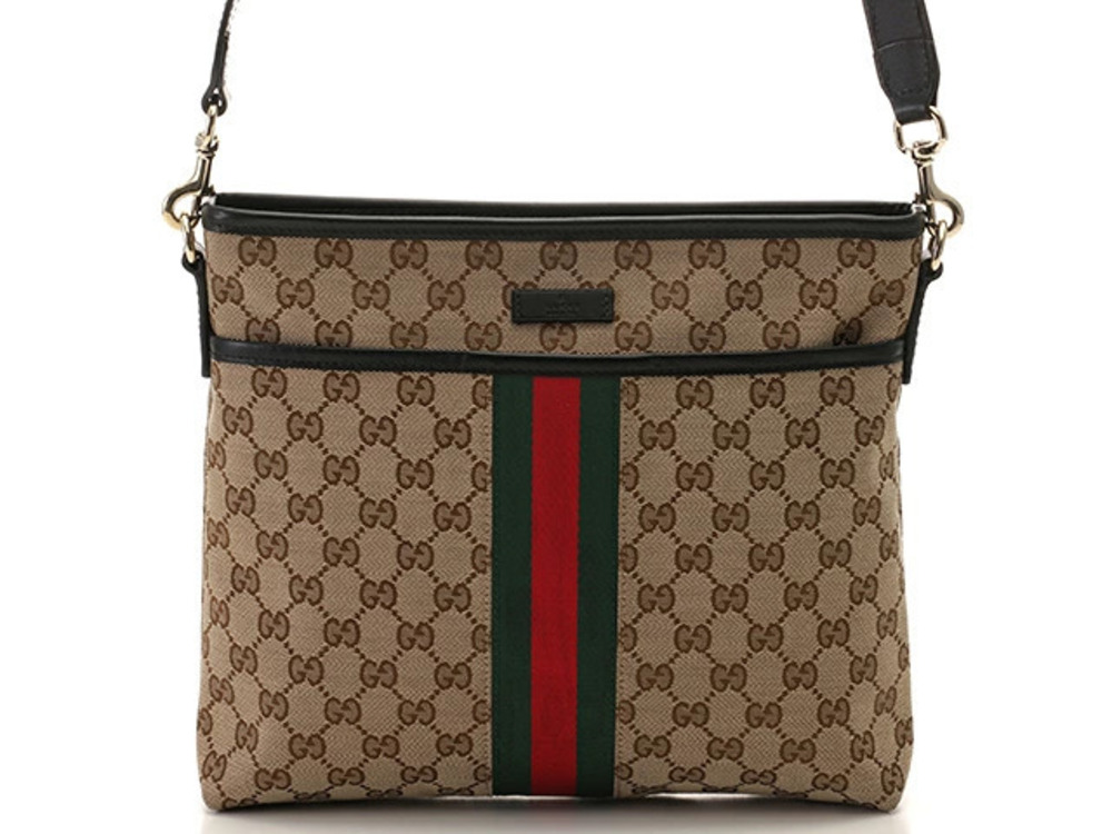 Gucci GG Canvas Shoulder Bag Hobo Black Beige Cream